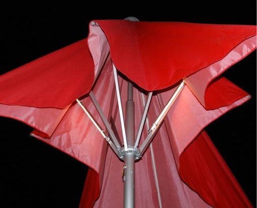 Lume-1 Sonnenschirmbeleuchtung kann im Schirm montiert bleiben